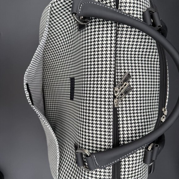 London Fog Oxford III 17" Cabin Bag Carry-On Travel Tote Black White Houndstooth - Picture 5 of 16